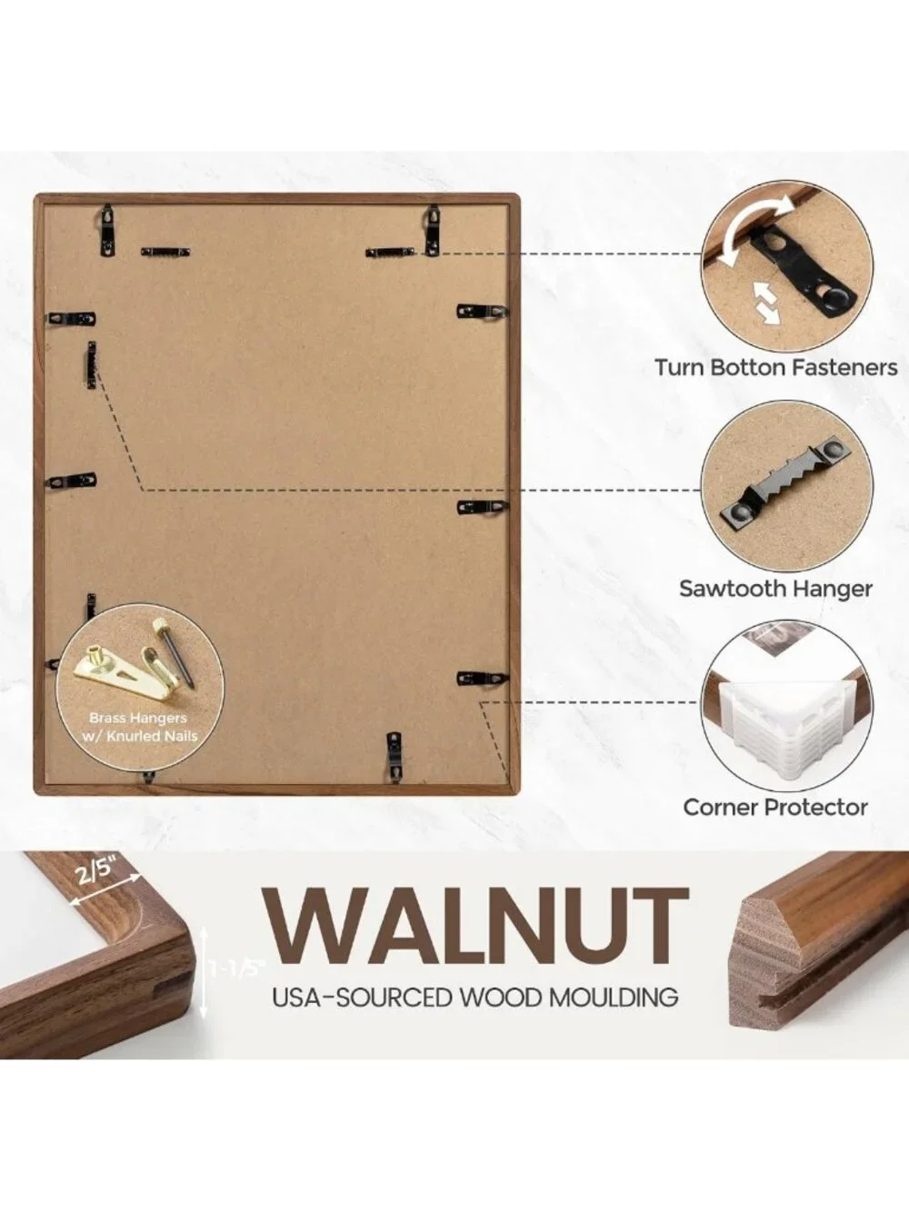 Walnut Hardwood Picture Frame 11x14 with HD Glass & Bevel Cut Mat for 8x10